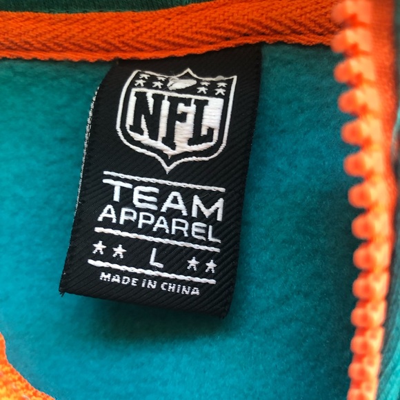 NFL Team Apparel Miami Dolphins Quarter Zip Hoodie Orange/Teal Men’s Size L - Picture 5 of 16